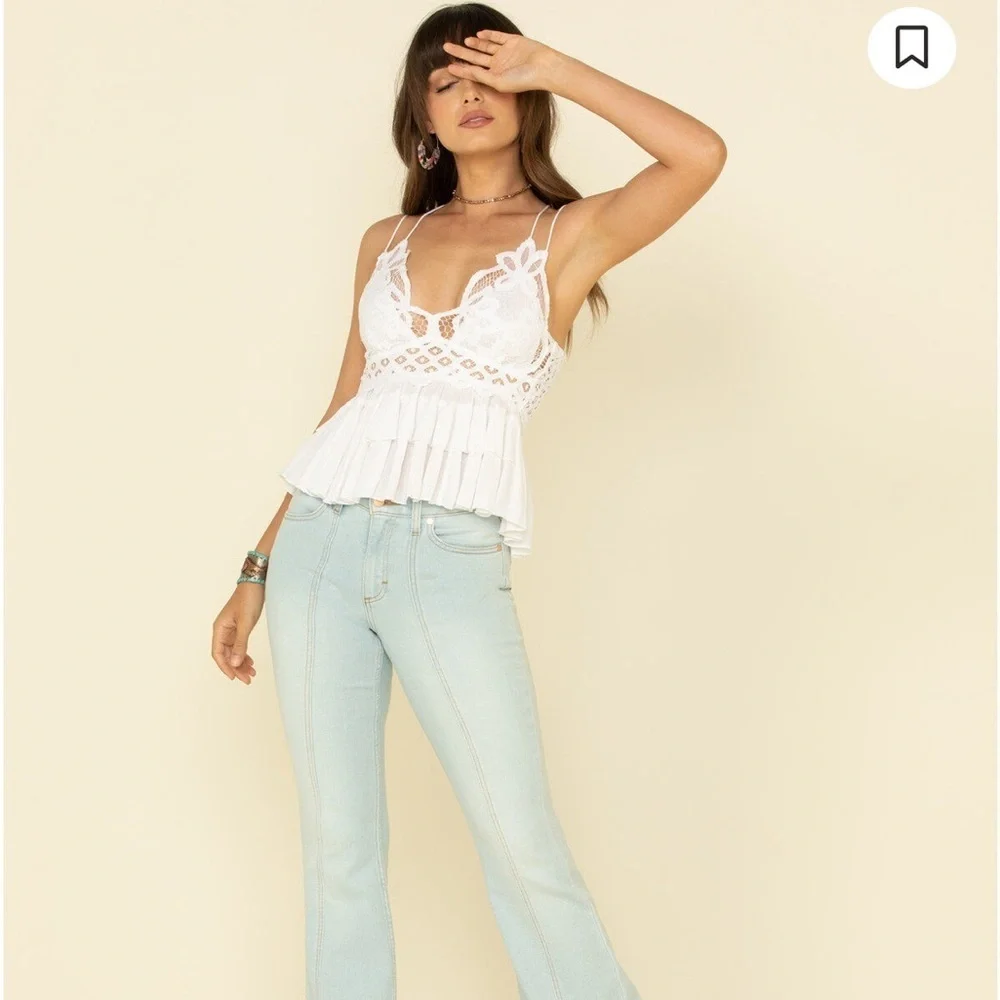 NWT FREE PEOPLE WOMEN'S ADELLA CAMI LACE RUFFLED TANK TOP